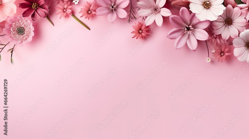 Banner with flowers on a light pink background with space to write Banner with flowers on a light pink background with space to write