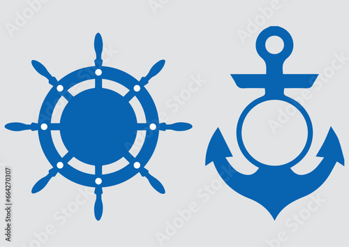 vector colorful nautical ship anchor, rudder illustration designs