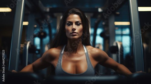 Female Bodybuilder at the Gym - Muscular Development and Strength. Fictional characters created by Generated AI. © shelbys