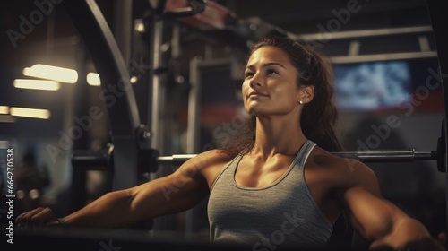 Female Fitness Model in the Gym - Working Out Her Muscles. Fictional characters created by Generated AI.