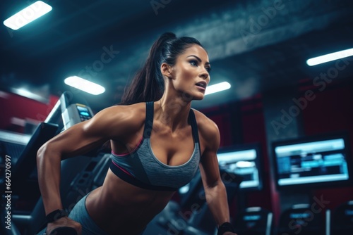 Inspiring Fitness Motivation - Fit and Strong Woman Working Out in the Gym. Fictional characters created by Generated AI.
