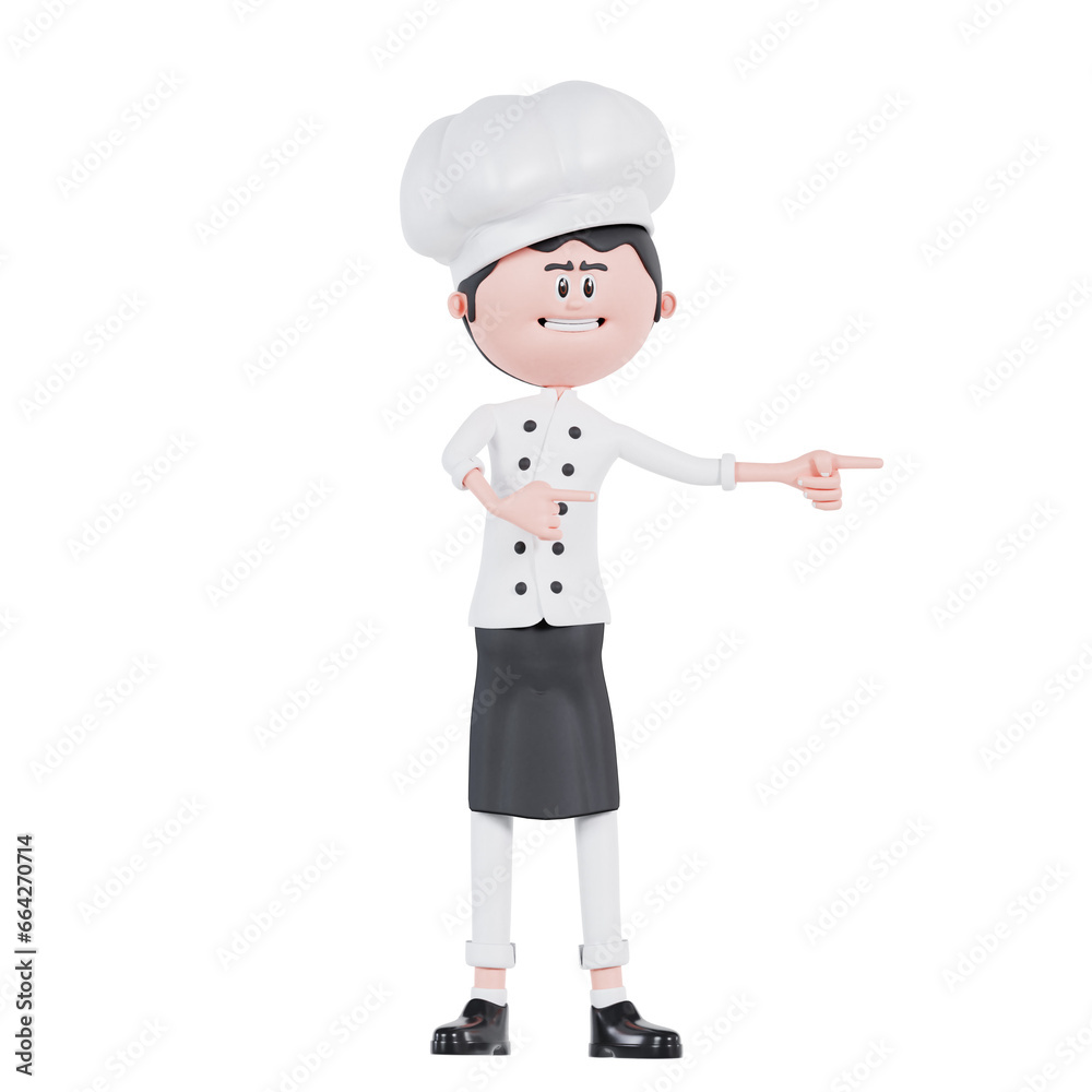 3d cartoon chef pointing to left 3d cartoon chef pointing to left