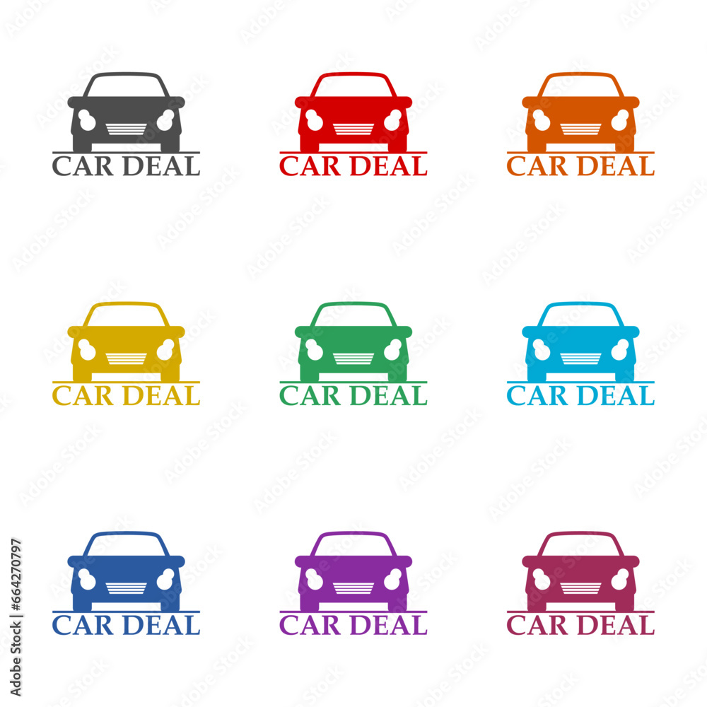  Car deal icon isolated on white background. Set icons colorful