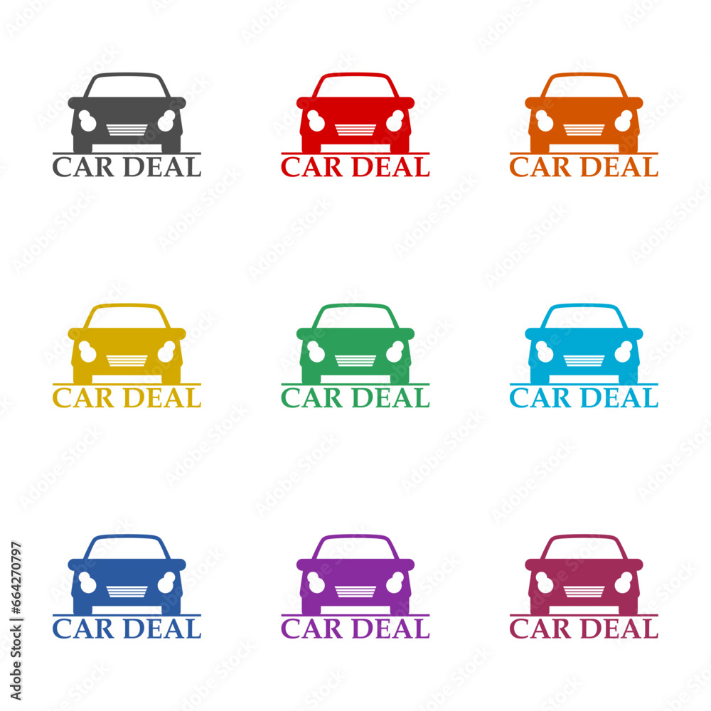 Car deal icon isolated on white background. Set icons colorful Car deal icon isolated on white background. Set icons colorful
