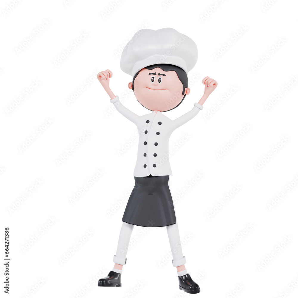 3d cartoon chef is standing and happy 3d cartoon chef is standing and happy