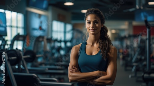 Female Fitness Model in the Gym. Fictional characters created by Generated AI.