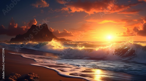 Breathtaking beach sunset w...