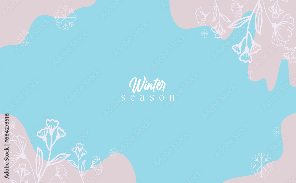 Winter watercolor background. Hand drawn fir tree branches and leaves. Delicate blue tones. Botanical design for wallpaper, poster, web, postcard, cover, congratulations. Horizontal orientation