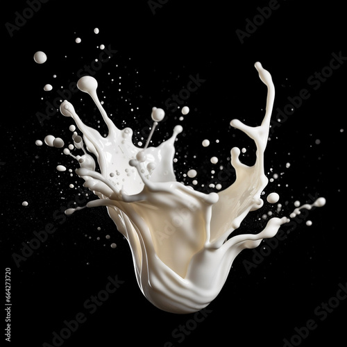 Unusual splashes of milk, drops of milk in flight, macro, background for collage.