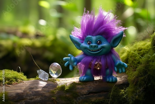 Tale troll with crystals in the forest, natural green background. photo