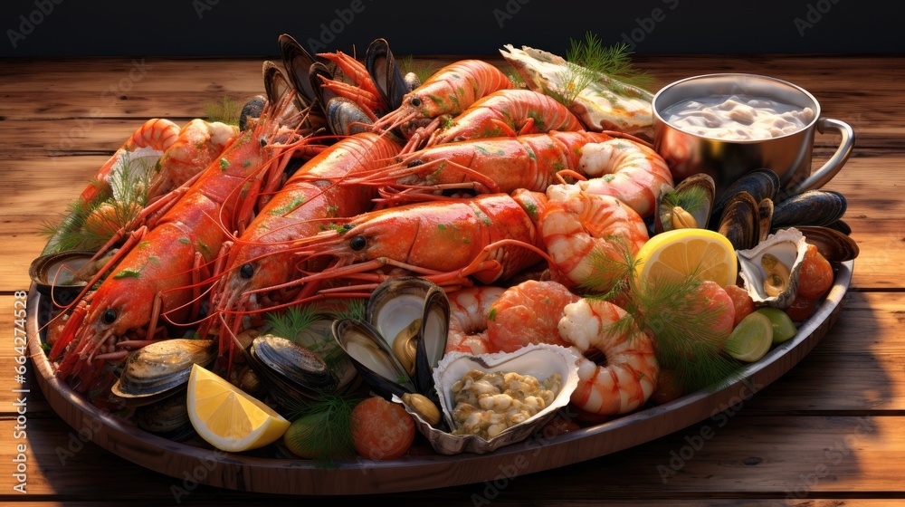 Close up of delicious seafood platter from the Mediterranean Close up of delicious seafood platter from the Mediterranean