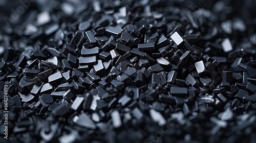 Close up photo of black plastic chips raw materials for the chemical industry photo