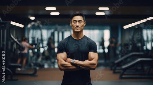 A Strong Man Posing in a Gym. Fictional characters created by Generated AI.