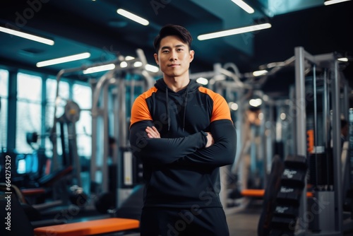 A Young Man Poses in a Gym. Fictional characters created by Generated AI.