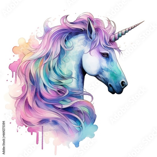 Watercolor fantasy unicorn clip art. © AbulKalam