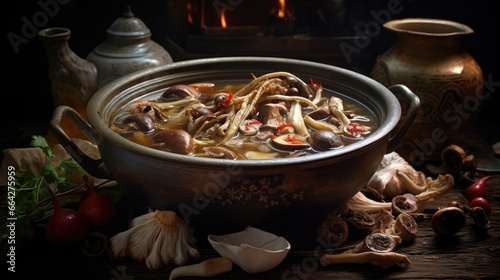 Chinese vegetarian food festival featuring braised fish maw soup and shiitake mushrooms photo