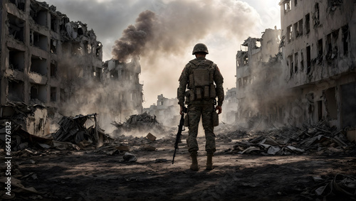 Fotografia A silhouette of a soldier in the war