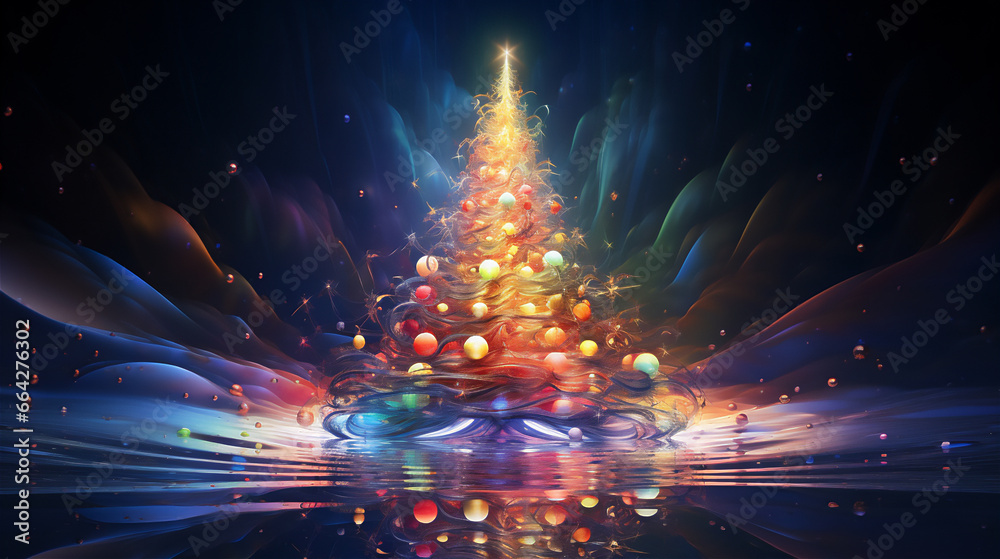 Christmas Tree Abstract fantasy festive style background in 3d illustration. Ai generative. - obrazy, fototapety, plakaty 