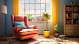 Brightly furnished cozy room on a sunny day