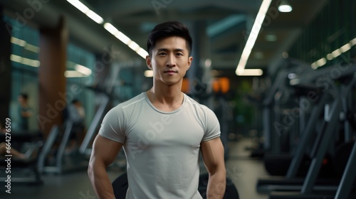 A Young Man Posing Inside a Gym. Fictional characters created by Generated AI.