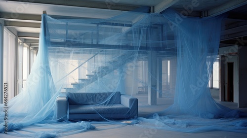 Apartment being built with blue netting