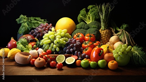 Assortment of organic fruits and vegetables on table