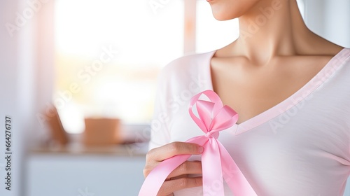 Closeup of woman with pink ...
