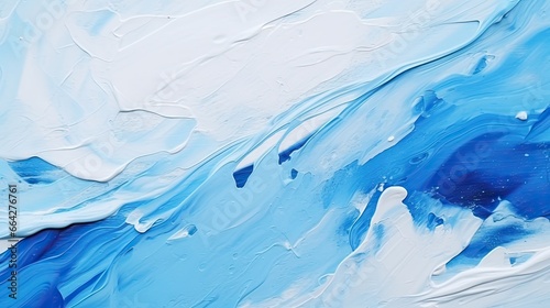 Blue paint strokes on white canvas creating an abstract unfinished artwork