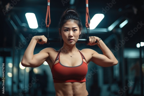 Female Fitness Model Showcasing Her Strength. Fictional characters created by Generated AI.