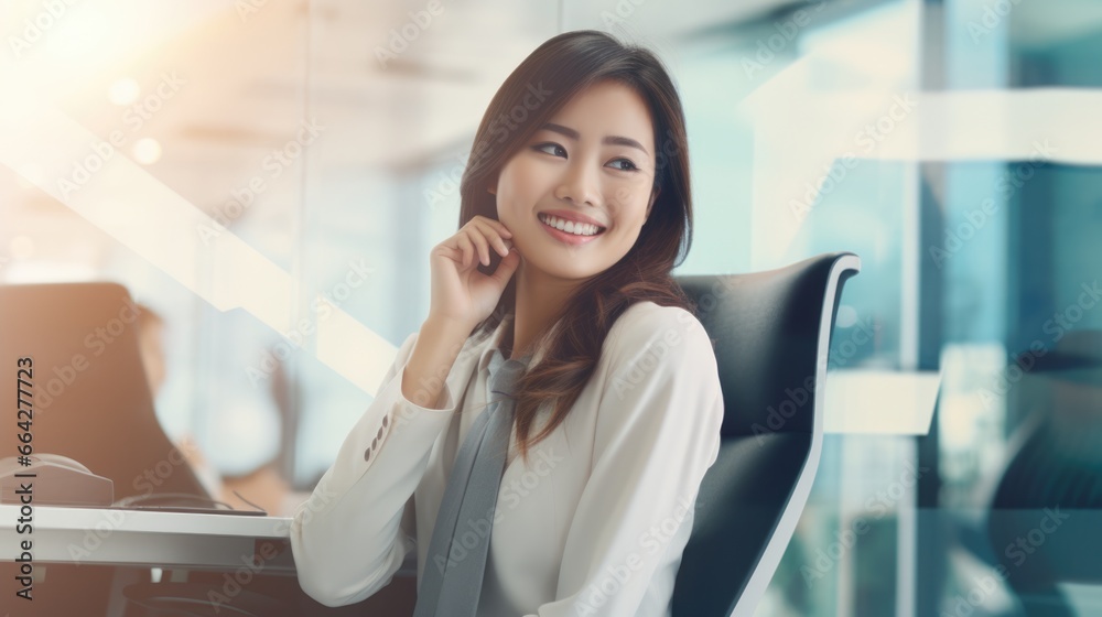 Fototapeta premium Professional woman in a sleek office environment. Fictional characters created by Generated AI.