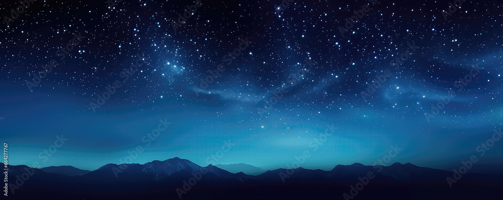 Milky Way And Stars In Panoramic Blue Night Sky