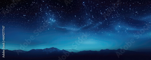 Milky Way And Stars In Panoramic Blue Night Sky