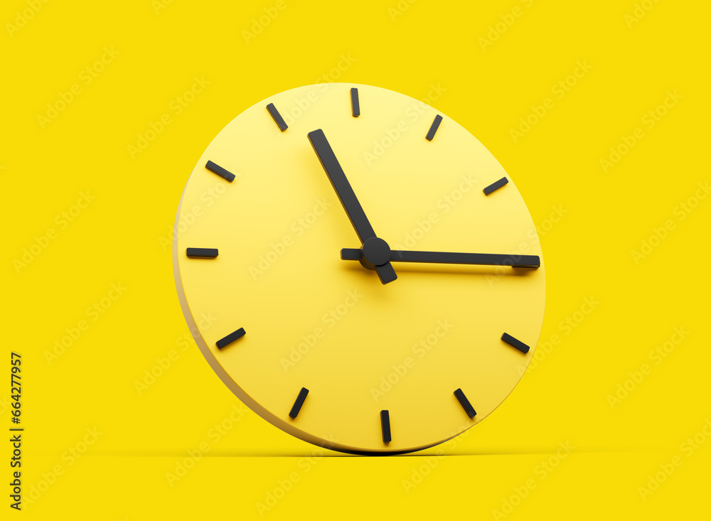 3d Yellow Round Wall Clock 11:15 Eleven Fifteen Quarter Past 11 On Yellow Background 3d illustration 3d Yellow Round Wall Clock 11:15 Eleven Fifteen Quarter Past 11 On Yellow Background 3d illustration
