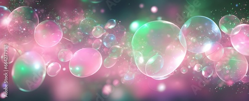 Soap bubbles on a colorful bokeh background. 3d illustration