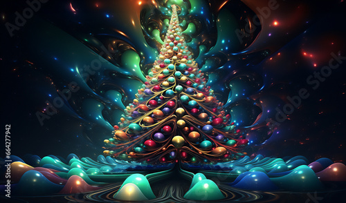 Christmas Tree Abstract fantasy festive style background in 3d illustration. Ai generative.