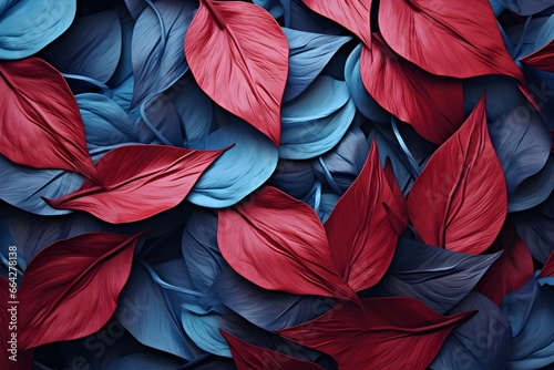 abstract background with leaves of a plant in blue and red colors