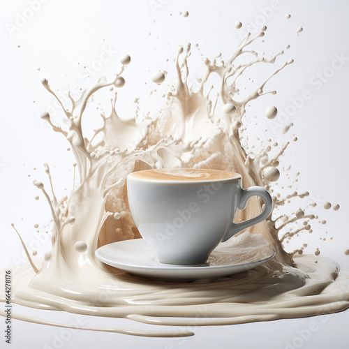 cap of cappuccino and milk splash