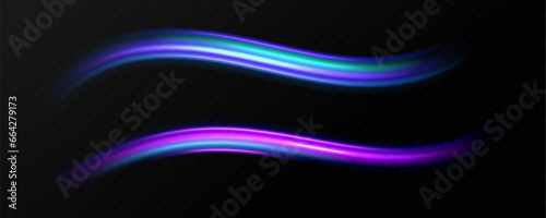Neon speed lines. Dynamic light motion traces. Light trace wave, trace line.	