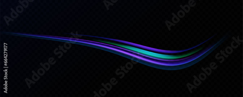 Neon speed lines. Dynamic light motion traces. Light trace wave, trace line.	