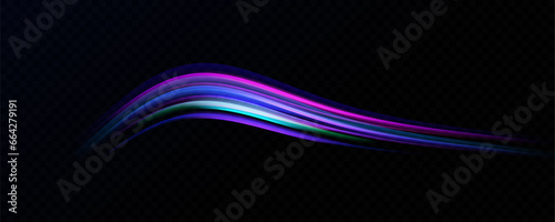 Neon speed lines. Dynamic light motion traces. Light trace wave, trace line.	