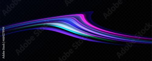 Neon speed lines. Dynamic light motion traces. Light trace wave, trace line.	