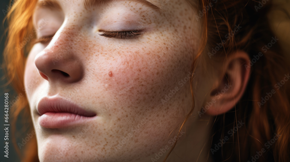 Close-up portrait of a redheaded girl with perfect skin Close-up portrait of a redheaded girl with perfect skin