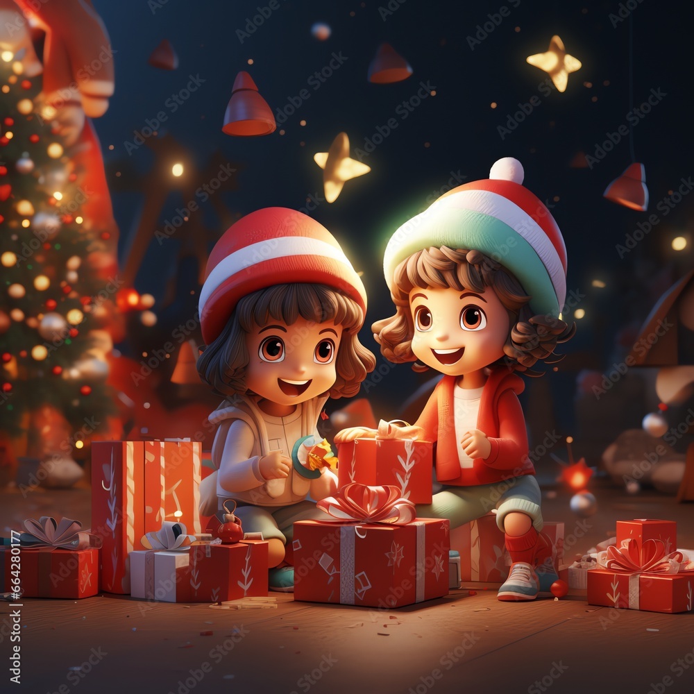 Cute happy children in winter clothes celebrating christmas Cute happy children in winter clothes celebrating christmas