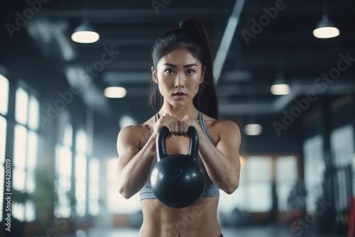 Fitness Model Showcasing Her Strength with a Weightlifting Bell. Fictional characters created by Generated AI.
