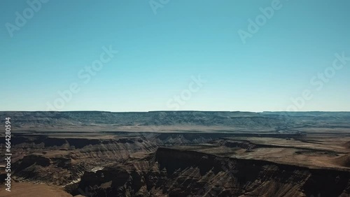 Fish River Canyon in Namibia, Africa Aerial Drone Shot.  Landscape of the the Largest Canyon in Africa. Worlds Second Biggest Canyon 161 km Long, 27 km Wide and up to 550m Deep. UHD 4K Aerial Video photo