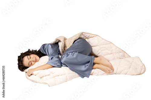 фотографія PNG, girl in pajamas sleeping, isolated on white background.