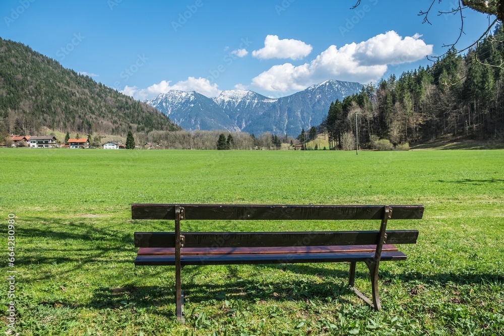 bench in the mountains at Germany looking to Alps