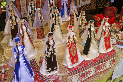 Rows of Gorgeous Dolls in Armenian Traditional Costumes for Sale in the Souvenir Shop at Vernissage Market, Yerevan, Armenia