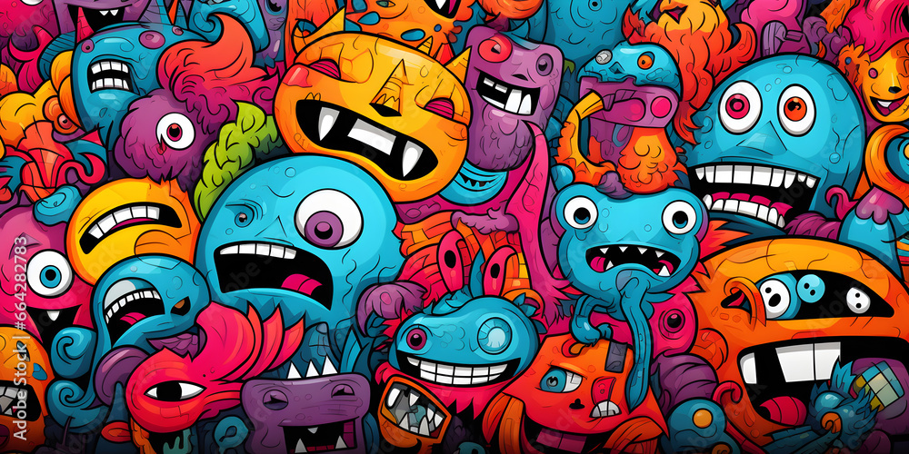 Colorful doodle monster art background