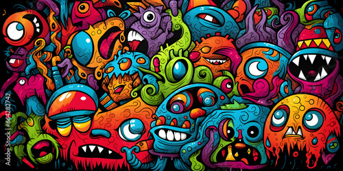 Colorful doodle monster art background